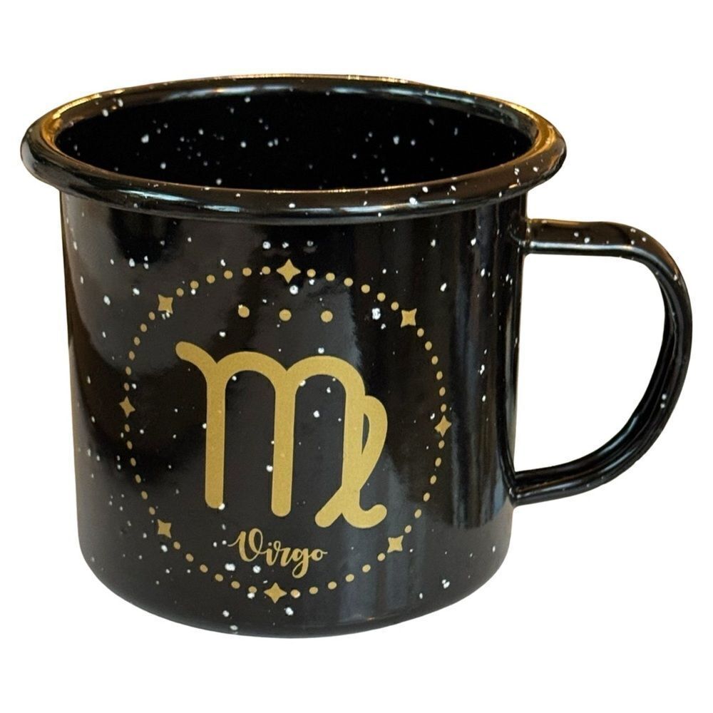 Virgo Astrology 18 oz Enamel Campfire Mug Zodiac Symbol Blk White & Gold NWT